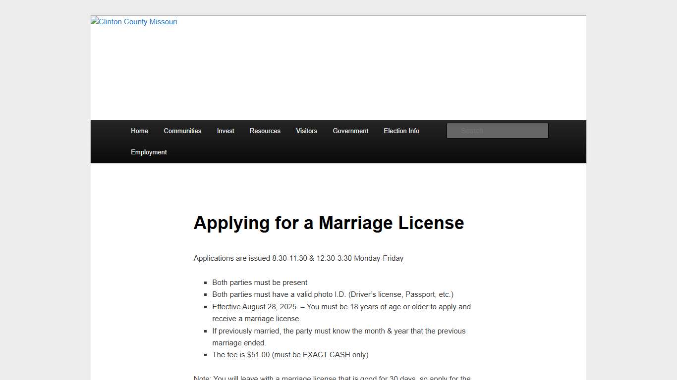 Applying for a Marriage License Clinton County Missouri
